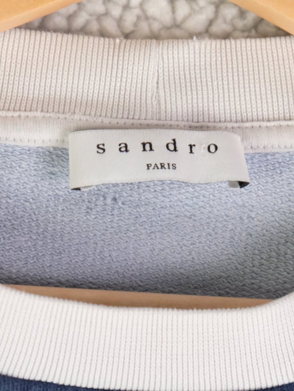 Sandro Sweater Mens Medium Blue White Striped Crew Pullover Stretch Paris - Picture 6 of 11